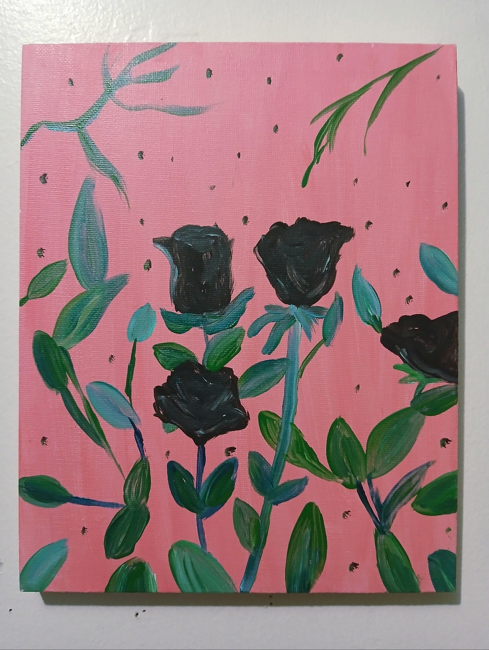 Pink 8 × 10 Acrylic Canvas Wall Art with Black Roses